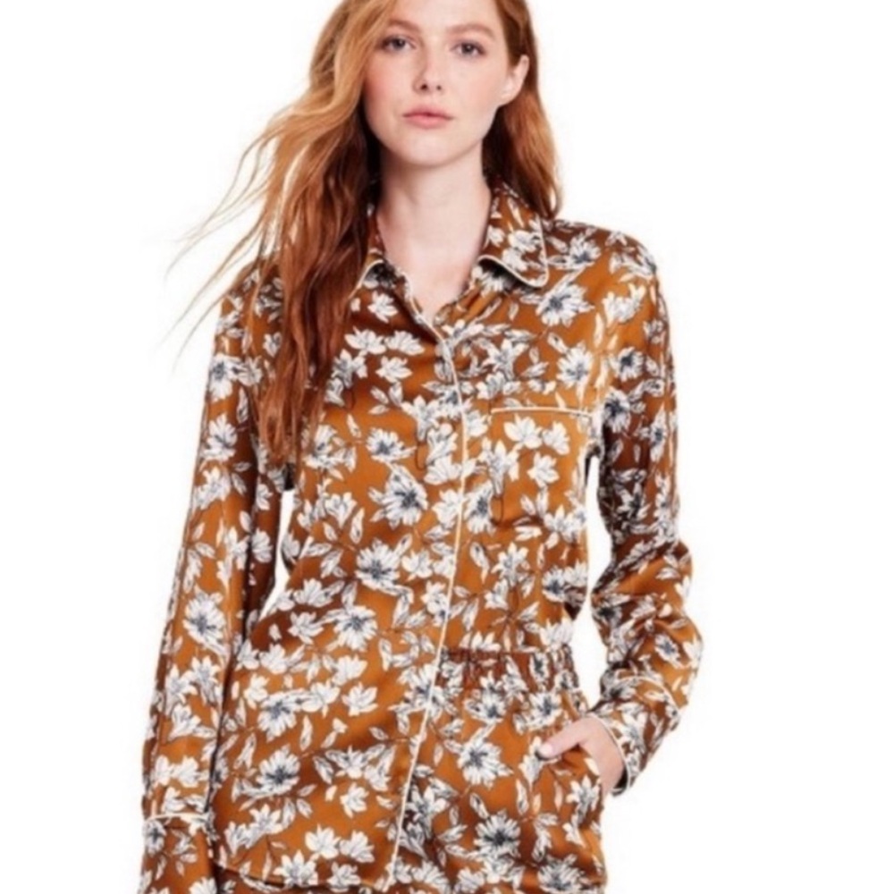La Ligne Brown and White Floral Blouse